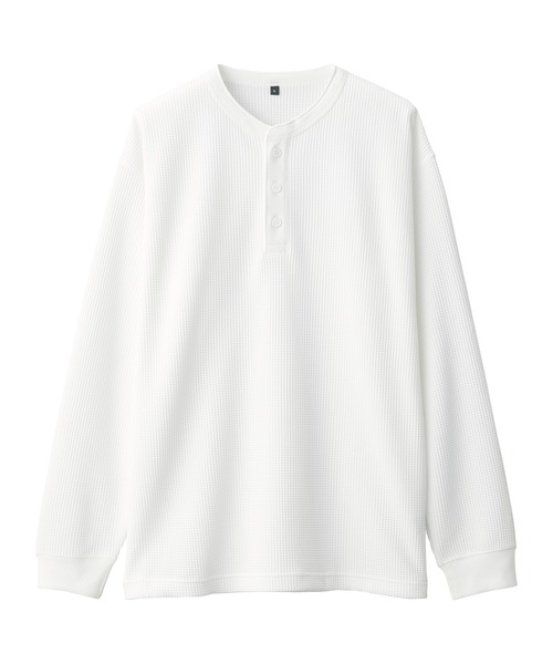 無印良品（ムジルシリョウヒン）の「紳士　ＵＶカット乾きやすいワッフルヘンリーネック長袖Ｔシャツ（Tシャツ/カットソー・メンズ・オフホワイト/ブラック/ダークグレー/サンドベージュ・S/M/L/XL）」の9枚目の写真