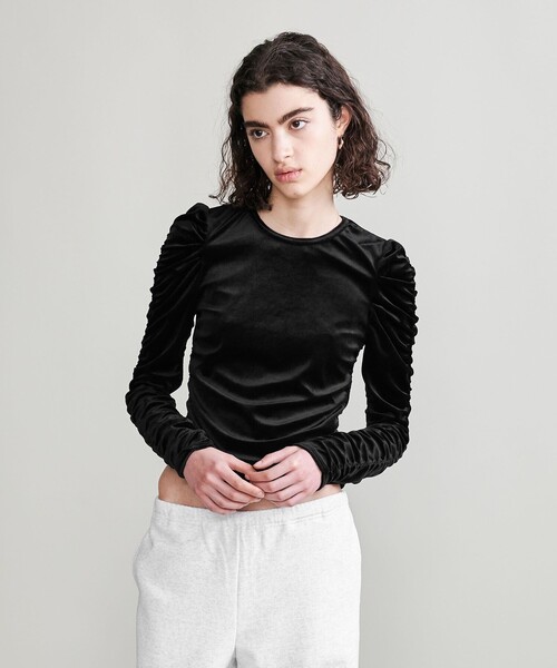 H BEAUTY&YOUTH ベロア シャーリングスリーブカットソー H BEAUTY&YOUTH UNITED ARROWS(エイチビューティーアンドユース