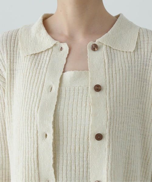 N.（N. Natural Beauty Basic）（エヌエヌナチュラルビューティーベーシック）の「襟付きカーディガン＆キャミセット（アンサンブル・レディース・オフホワイト/ブラウン/ピンク・MEDIUM）」の7枚目の写真