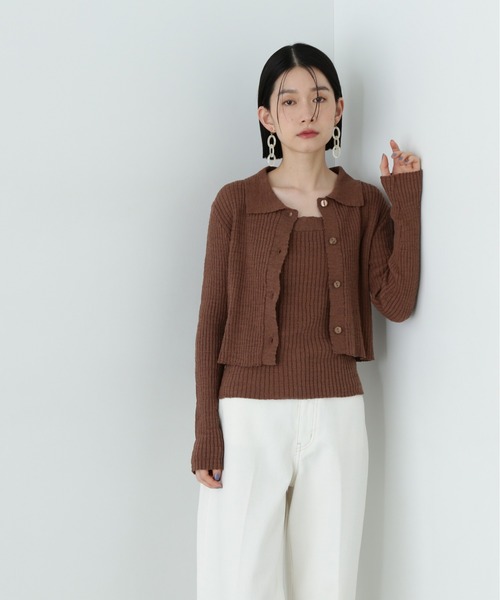 N.（N. Natural Beauty Basic）（エヌエヌナチュラルビューティーベーシック）の「襟付きカーディガン＆キャミセット（アンサンブル・レディース・オフホワイト/ブラウン/ピンク・MEDIUM）」の11枚目の写真