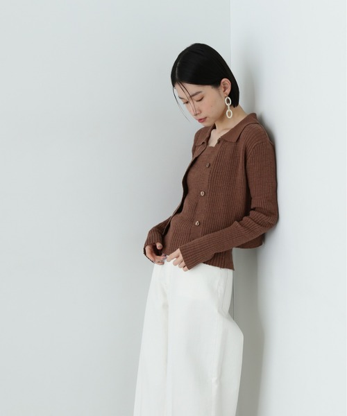 N.（N. Natural Beauty Basic）（エヌエヌナチュラルビューティーベーシック）の「襟付きカーディガン＆キャミセット（アンサンブル・レディース・オフホワイト/ブラウン/ピンク・MEDIUM）」の12枚目の写真