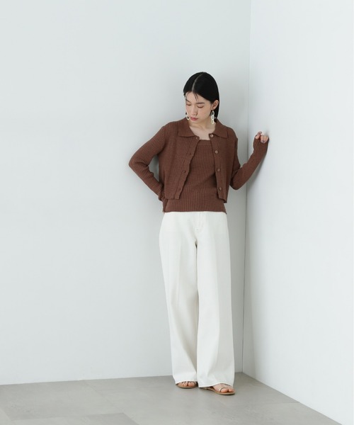 N.（N. Natural Beauty Basic）（エヌエヌナチュラルビューティーベーシック）の「襟付きカーディガン＆キャミセット（アンサンブル・レディース・オフホワイト/ブラウン/ピンク・MEDIUM）」の13枚目の写真