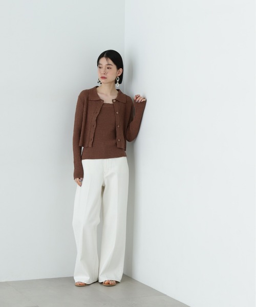 N.（N. Natural Beauty Basic）（エヌエヌナチュラルビューティーベーシック）の「襟付きカーディガン＆キャミセット（アンサンブル・レディース・オフホワイト/ブラウン/ピンク・MEDIUM）」の14枚目の写真