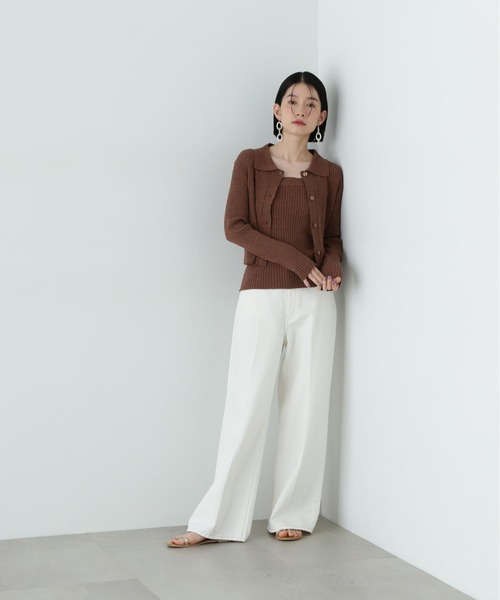 N.（N. Natural Beauty Basic）（エヌエヌナチュラルビューティーベーシック）の「襟付きカーディガン＆キャミセット（アンサンブル・レディース・オフホワイト/ブラウン/ピンク・MEDIUM）」の15枚目の写真