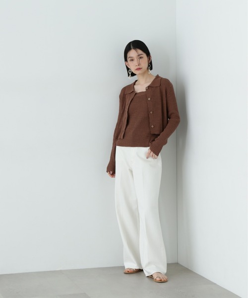 N.（N. Natural Beauty Basic）（エヌエヌナチュラルビューティーベーシック）の「襟付きカーディガン＆キャミセット（アンサンブル・レディース・オフホワイト/ブラウン/ピンク・MEDIUM）」の16枚目の写真