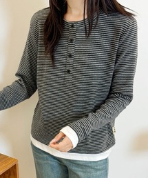 ヘンリーネックボーダー長袖Tシャツ