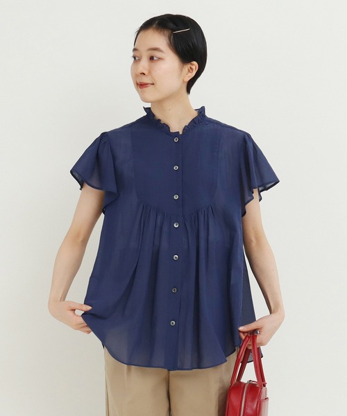Dot&Stripes CHILD WOMAN(ドットアンドストライプス チャイルドウーマン)の「☆フリル襟 ヨークブラウス(シャツ/ブラウス・レディース・イエロー/ネイビー・FREE)」の2枚目の写真