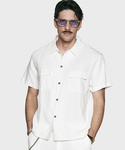 CRIMIE(クライミー)の「HEMP COTTON SHORT SLLEVE OPEN SHIRT(シャツ/ブラウス・メンズ・ホワイト/ブラック・XXL/XL/L/M/S)」の1枚目の写真