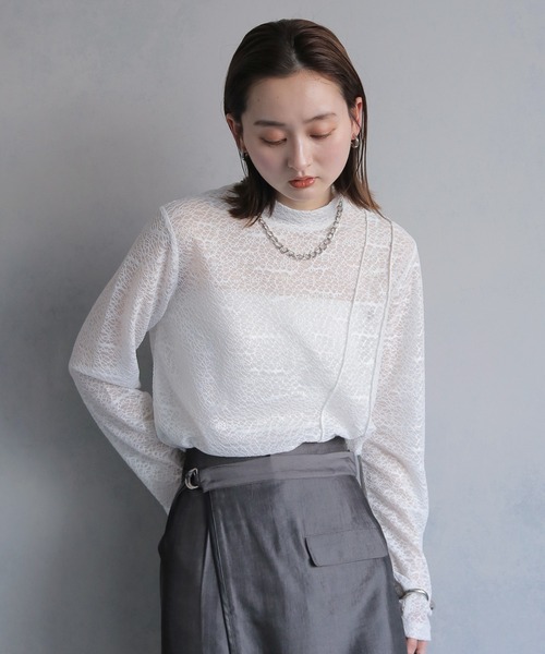 tシャツ 「＆g'aime」ラメメロンメッシュシアートップス　Lame melon mesh sheer tops レディース &g'aime】ラメメロンメッシュシアートップス Lame melon mesh