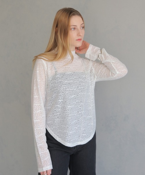 tシャツ 「＆g'aime」ラメメロンメッシュシアートップス　Lame melon mesh sheer tops レディース &g'aime】ラメメロンメッシュシアートップス Lame melon mesh