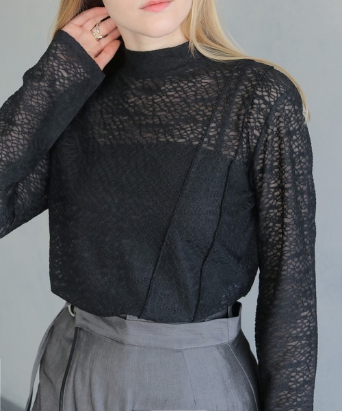tシャツ 「＆g'aime」ラメメロンメッシュシアートップス　Lame melon mesh sheer tops レディース &g'aime】ラメメロンメッシュシアートップス Lame melon mesh