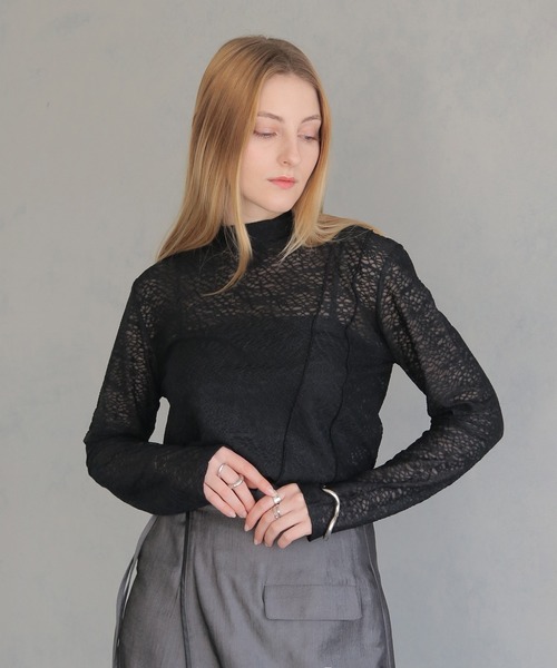 tシャツ 「＆g'aime」ラメメロンメッシュシアートップス　Lame melon mesh sheer tops レディース &g'aime】ラメメロンメッシュシアートップス Lame melon mesh