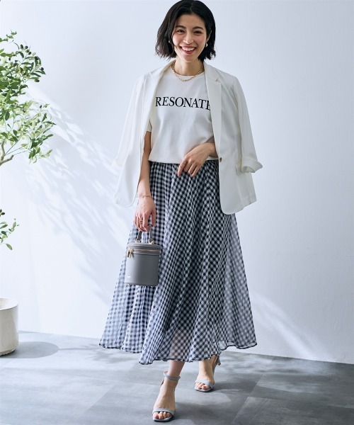 SMILE LAND(スマイルランド)の「ギンガムチェックフレアスカート<大きいサイズ有>【OtonaSMILE】(スカート・レディース・ダークネイビー・M/L/LL/3L/4L)」の3枚目の写真