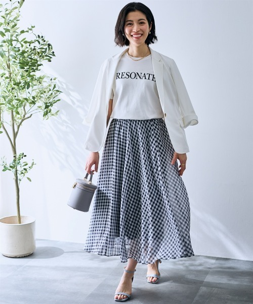 SMILE LAND(スマイルランド)の「ギンガムチェックフレアスカート<大きいサイズ有>【OtonaSMILE】(スカート・レディース・ダークネイビー・M/L/LL/3L/4L)」の4枚目の写真