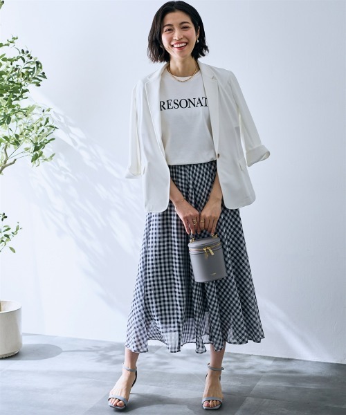 SMILE LAND(スマイルランド)の「ギンガムチェックフレアスカート<大きいサイズ有>【OtonaSMILE】(スカート・レディース・ダークネイビー・M/L/LL/3L/4L)」の5枚目の写真