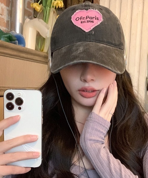 SHEPP（シープ）の「ハートロゴワッペン ビンテージ風キャップ（キャップ・レディース・ブラック/グレー/ピンク/ブラウン/カーキ・F）」の7枚目の写真