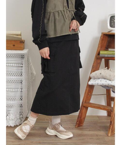 Samansa Mos2（サマンサ モスモス）の「カーゴスカート（スカート・レディース・キナリ/ブラック/カーキ/サックスブルー・F）」の2枚目の写真