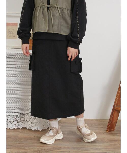 Samansa Mos2（サマンサ モスモス）の「カーゴスカート（スカート・レディース・キナリ/ブラック/カーキ/サックスブルー・F）」の6枚目の写真