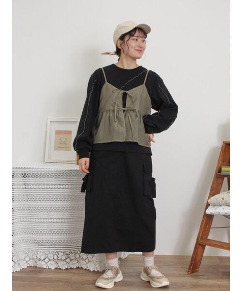Samansa Mos2（サマンサ モスモス）の「カーゴスカート（スカート・レディース・キナリ/ブラック/カーキ/サックスブルー・F）」の9枚目の写真