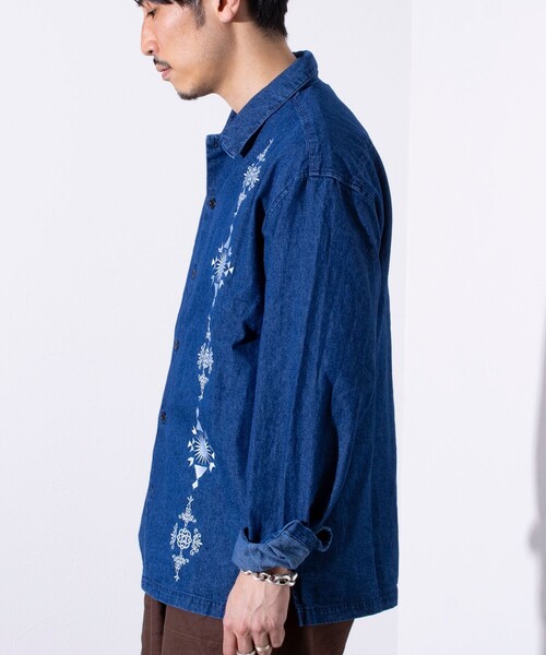 GLOSTER(グロスター)の「【GLOSTER/グロスター】6.5オンス デニム刺繍 ロングスリーブシャツ 長袖シャツ(シャツ/ブラウス・メンズ・インディゴブルー/オフホワイト/ブラック・M/L)」の6枚目の写真