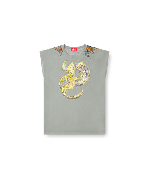 関税送料込【DIESEL】ホワイト＆ベージュ T-Boxt 長袖Tシャツ DIESEL｜メンズ 長袖Tシャツ T-BOXT-LS-SLITS-R5 | Rakuten