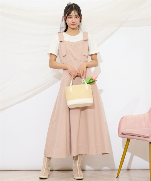 WILLSELECTION（ウィルセレクション）の「ショルダーリボン フレアワンピース Aライン キャミワンピース 【WILLSELECTION】（ワンピース・レディース・ブラック/ネイビー/ピンク・FREE）」の6枚目の写真