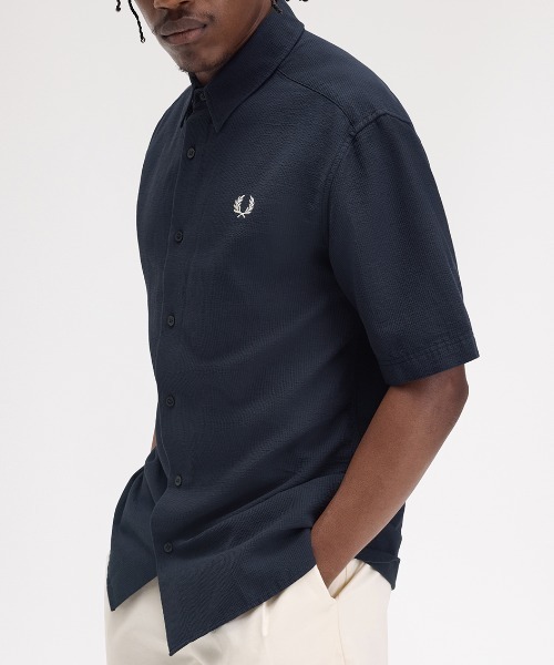 【新品未使用】フレッド ペリー クルーネックシアサッカーシャツ Textured Seersucker Shirt／テクスチャーシアサッカーシャツ
