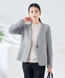 a.v.v | 【洗える/ストレッチ/UVカット】麻調ストレッチノーカラージャケット(ノーカラージャケット)