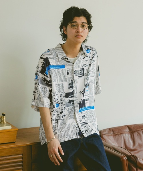 RAGEBLUE(レイジブルー)の「レーヨン総柄シャツ(シャツ/ブラウス・メンズ・ホワイト系その他2/ブラック系その他/グレー系その他/ホワイト系その他3・SMALL/MEDIUM/LARGE)」の1枚目の写真