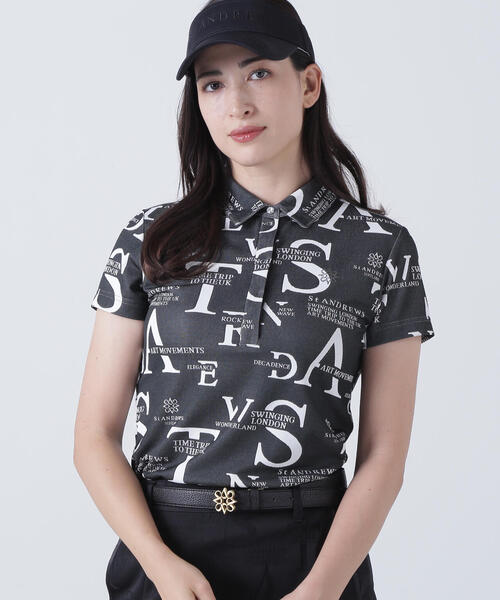 St ANDREWS(セントアンドリュース)の「【St ANDREWS】コンセプト柄ジャガード半袖シャツ (WOMENS)(ポロシャツ・レディース・ブラック・M/S)」の1枚目の写真