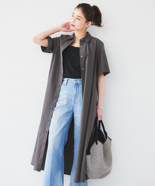 UNTITLED（アンタイトル）の「【コットン100／前開き／夏ワンピ】ロングシャツワンピース（ワンピース・レディース・チャコールグレー/ブルー/ブラウン系その他/チャコール/ブラウン系その他5・00/01/02/03/04/44/48）」の7枚目の写真