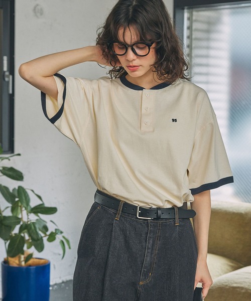 イナン出品 ナンバリング刺繍 ヘンリーネックTシャツ MONO-MART LADY'S