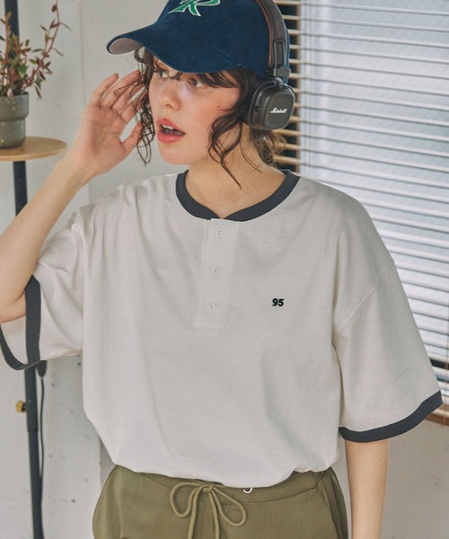 ナンバリング刺繍 ヘンリーネックTシャツ MONO-MART LADY'S│MONO