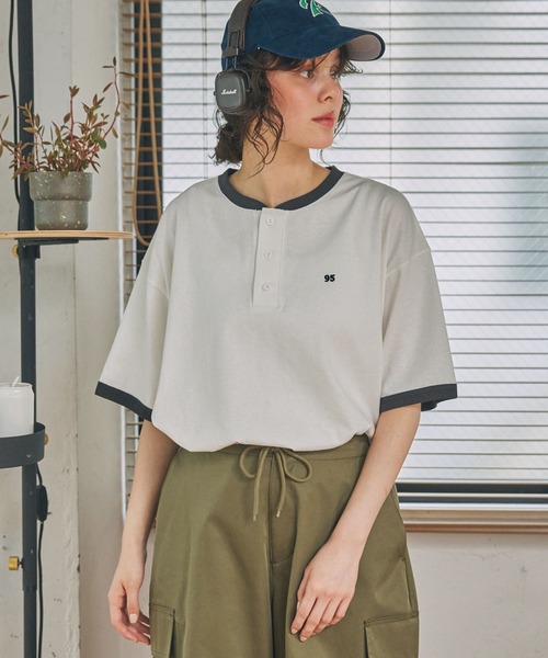 ナンバリング刺繍 ヘンリーネックTシャツ MONO-MART LADY'S│MONO