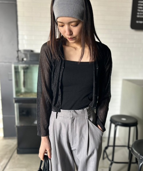 senee クロップドシアーカーディガン　ブラック cropped sheer cardigan（クロップドシアーカーディガン