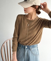 OUR ブラウン・ホワイトストライプ長袖トップス RODEO CROWNS WIDE BOWL | COOL&SMOOTH 袖ボリュームトップス