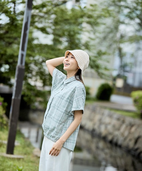 【美品】Foxfire フォックスファイヤー リネンシャツ（レディースS) TSリネンチェックシャツS／S（シャツ/ブラウス）｜Foxfire