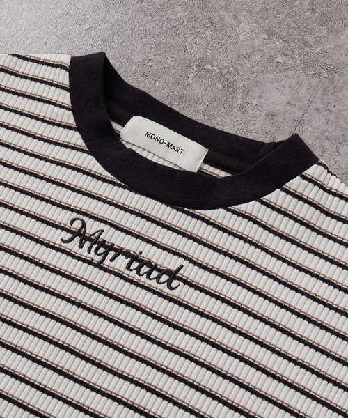MONO-MART(モノマート)の「ワンポイント刺繍マルチボーダーショート丈半袖Tシャツ(Tシャツ/カットソー・レディース・ホワイト/ピンク/ネイビー/ブラック/ライトイエロー・FREE)」の14枚目の写真