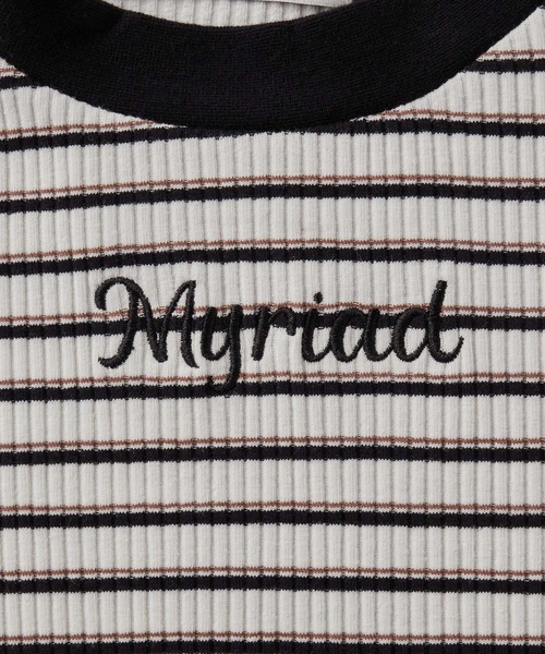 MONO-MART(モノマート)の「ワンポイント刺繍マルチボーダーショート丈半袖Tシャツ(Tシャツ/カットソー・レディース・ホワイト/ピンク/ネイビー/ブラック/ライトイエロー・FREE)」の15枚目の写真
