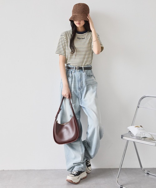 6TAS1 ワンポイント刺繍マルチボーダー　スウェット　インポート古着used 6TAS1 ワンポイント刺繍マルチボーダー スウェット インポート