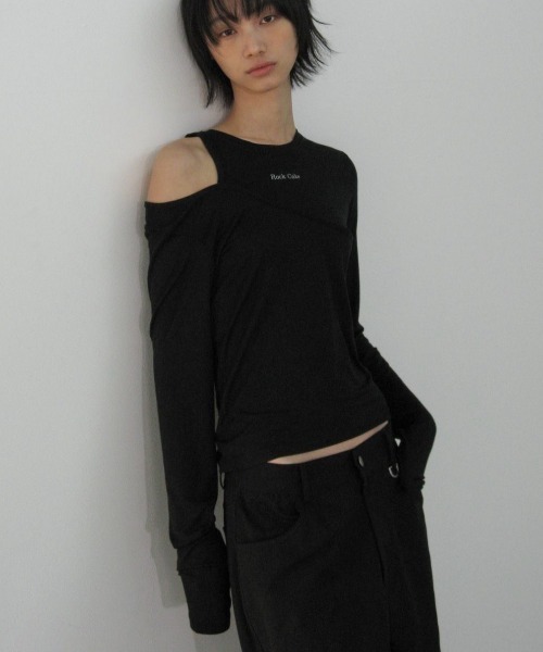 Tシャツ・カットソー ROCKCAKE One Shoulder Layered Top Gray セール】【ROCK CAKE】One Shoulder Layered Top（Tシャツ