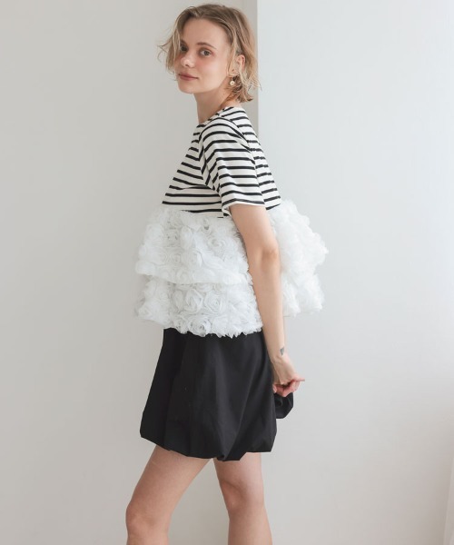 DONOBAN（ドノバン）の「フラワーチュールボーダートップス（Tシャツ/カットソー・レディース・ブラック/レッド・ONE）」の7枚目の写真