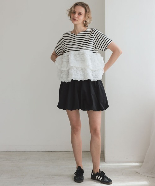 DONOBAN（ドノバン）の「フラワーチュールボーダートップス（Tシャツ/カットソー・レディース・ブラック/レッド・ONE）」の9枚目の写真