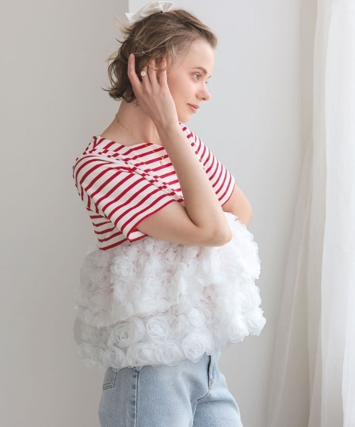 DONOBAN（ドノバン）の「フラワーチュールボーダートップス（Tシャツ/カットソー・レディース・ブラック/レッド・ONE）」の11枚目の写真