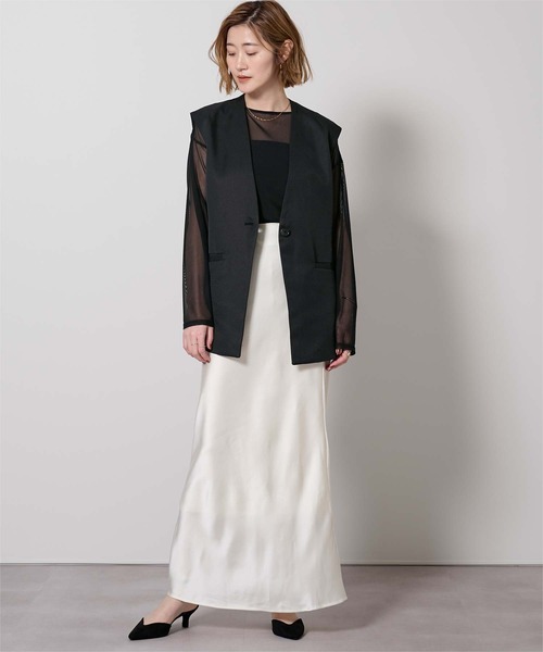 UR'S（ユアーズ）の「ソフトツイルノーカラージレ（ノーカラージャケット・レディース・チャコール/ブラック・L/M/S）」の4枚目の写真