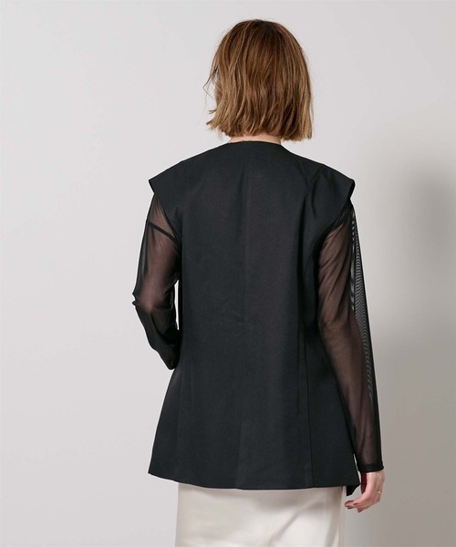 UR'S（ユアーズ）の「ソフトツイルノーカラージレ（ノーカラージャケット・レディース・チャコール/ブラック・L/M/S）」の5枚目の写真