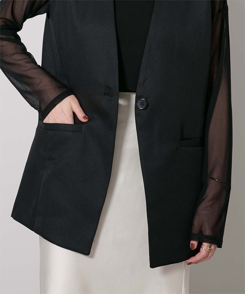 UR'S（ユアーズ）の「ソフトツイルノーカラージレ（ノーカラージャケット・レディース・チャコール/ブラック・L/M/S）」の7枚目の写真