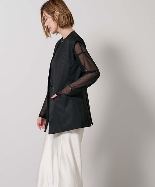 UR'S（ユアーズ）の「ソフトツイルノーカラージレ（ノーカラージャケット・レディース・チャコール/ブラック・L/M/S）」の8枚目の写真