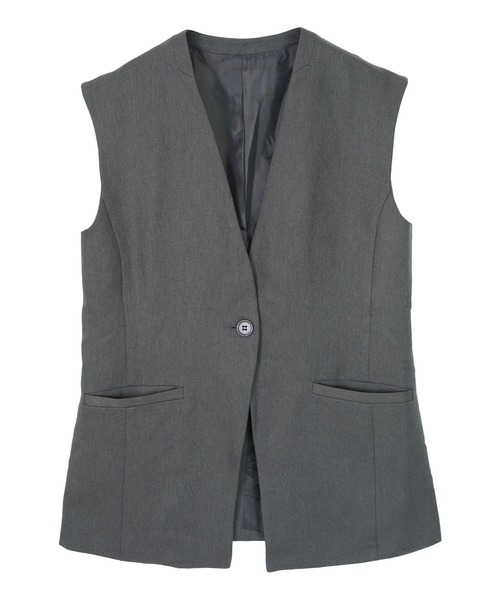 UR'S（ユアーズ）の「ソフトツイルノーカラージレ（ノーカラージャケット・レディース・チャコール/ブラック・L/M/S）」の11枚目の写真