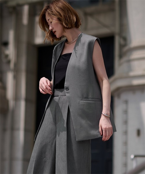 UR'S（ユアーズ）の「ソフトツイルノーカラージレ（ノーカラージャケット・レディース・チャコール/ブラック・L/M/S）」の18枚目の写真